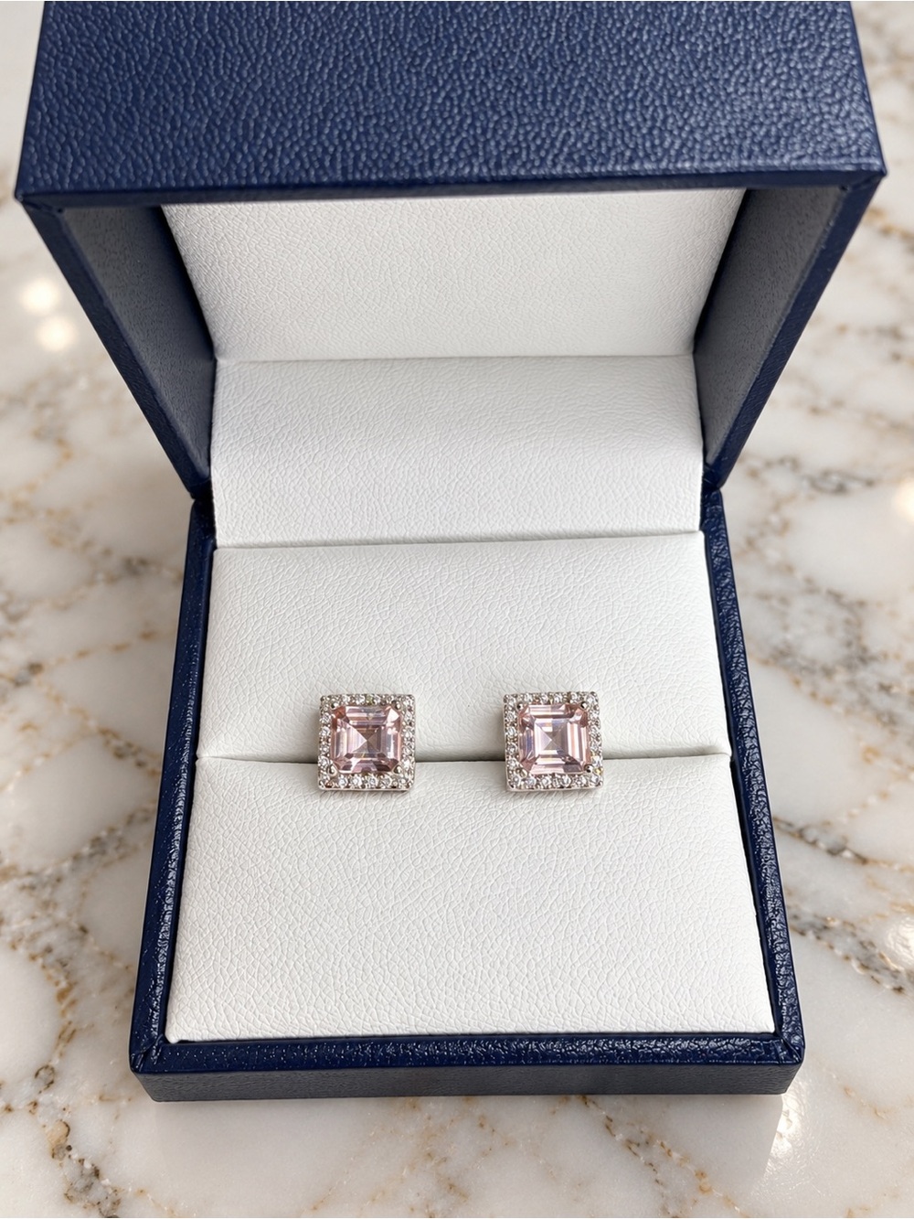 NEW 2.72 CTW Morganite Halo Stud Earrings 6mm 925 Sterling Silver Pink